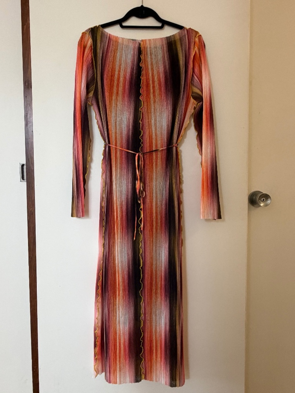 Topshop Stripe Plissé Long Sleeve Dress